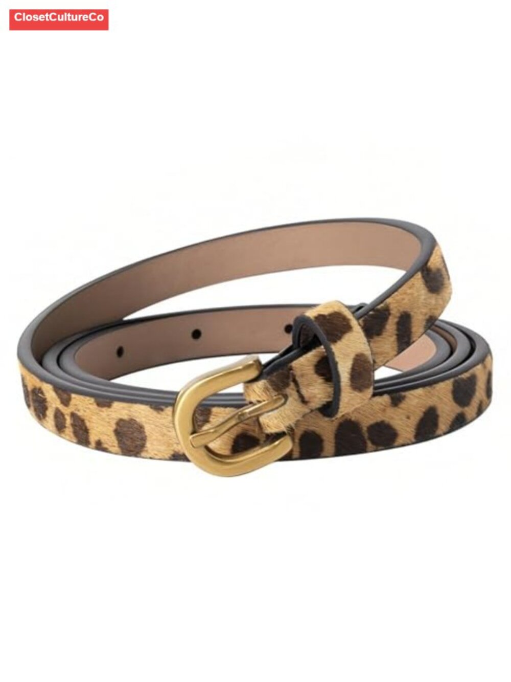 Leopard Print Calf Hair Leather Belt for Women Skinny Waist Belt